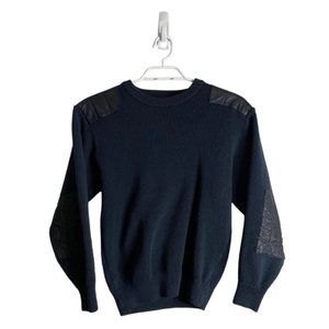 Playboy Men's Blue Wool Blend Classic Knit Patched Sweater